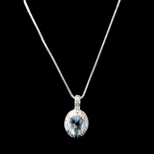 Aquamarine Stone and Silver chain stamped 935